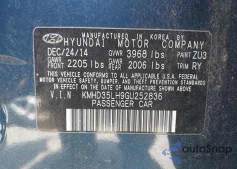 2016 Hyundai Elantra Gt from USA, damaged, VIN KMHD35LH9GU252836